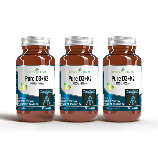 3-Pack| Pure Vitamin D3 (1000iu) and K2 (100mcg) All-Trans Isomer