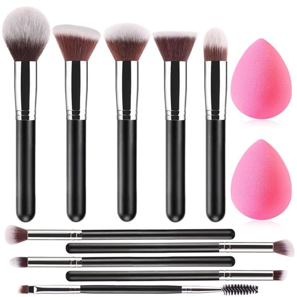 12-Piece Makeup Brush Set with 2 Makeup Sponges