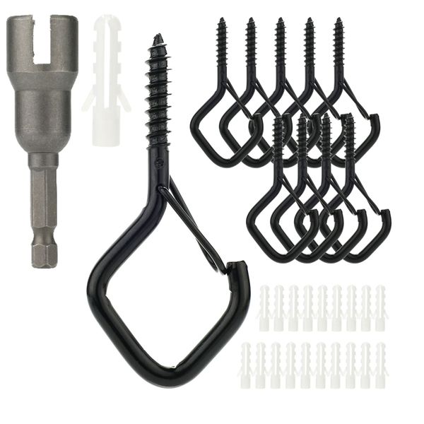 10 PCS Hanger Hooks with Safety Buckle, Windproof Screw Hooks for Hanging