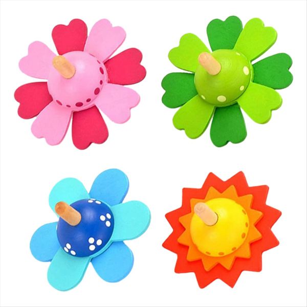 Children's Top Toy Wooden Painted Flower Spinning Top