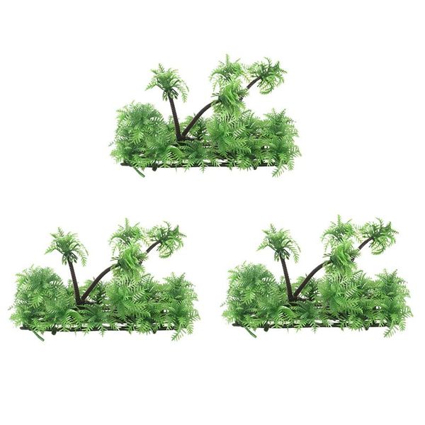 3X 3 9 Inch Height Artificial Coconut Palm Plant For Fish Tank Green