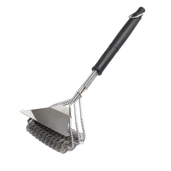 Stainless Steel 3-in-1 Grill Brush with Scraper and Cleaning Brush