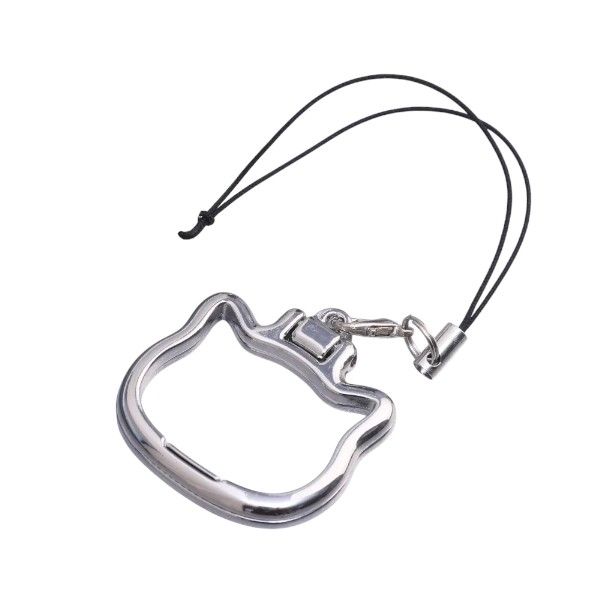 Cat-Shaped Metal Phone Lanyard Holder - Silver