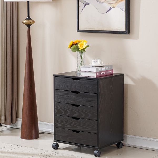 Office Storage Cabinet 5 Drawer Chest Organizer Nightstand with Wheels