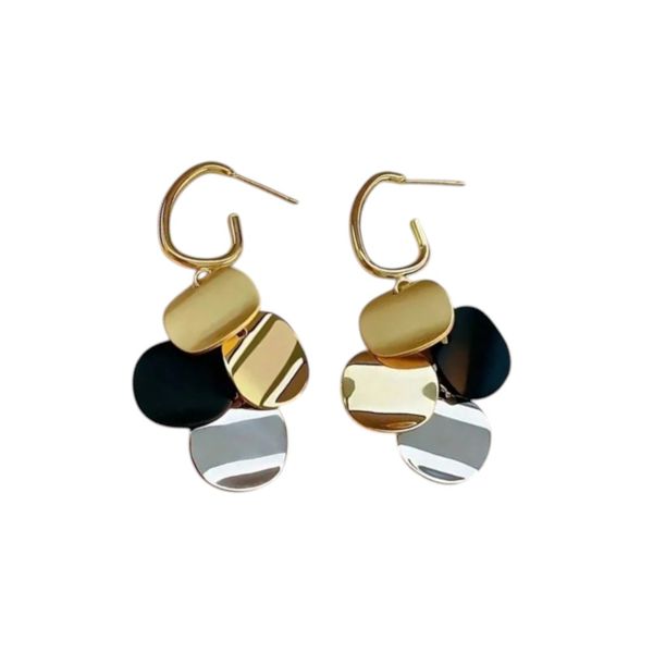 Women's Glossy 3D Decor Drop And Dangle Earrings - Gold/Black/Silver