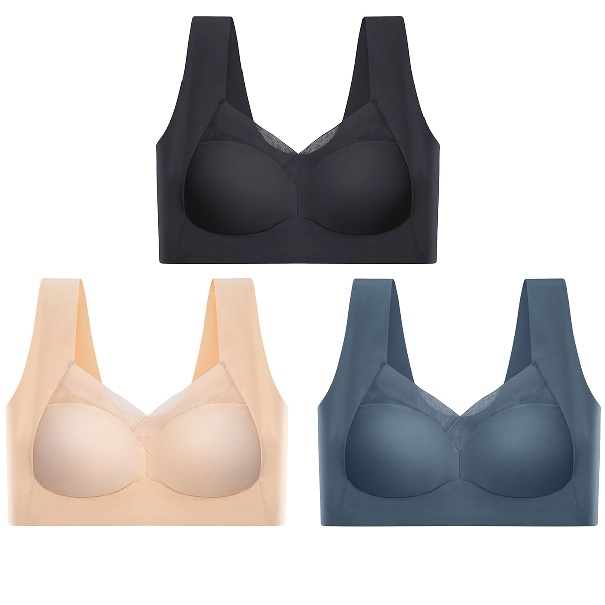Sports Bras for Woman Seamless Push Up Bra Wireless V Neck Yoga Vest - Pack of 3