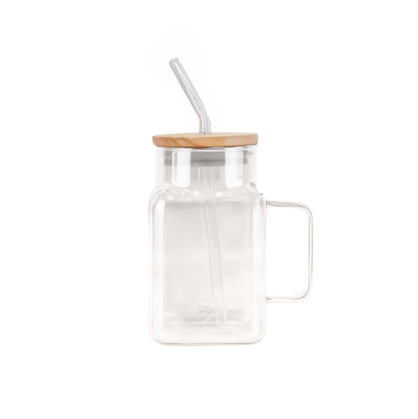 Glass Travel Cup with Bamboo Lid &amp; Straw - 550ml