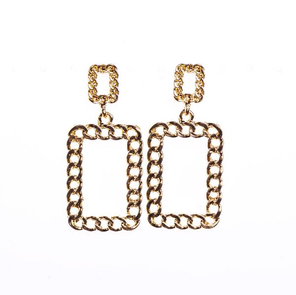 Tessa Design- Gold- Rectangle- Chain- Hanging- Earrings