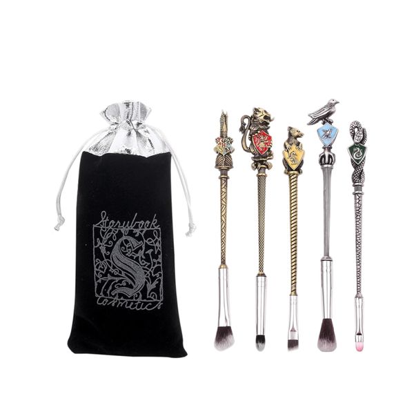 5-Piece Metal Makeup Brushes Set with Brush Bag
