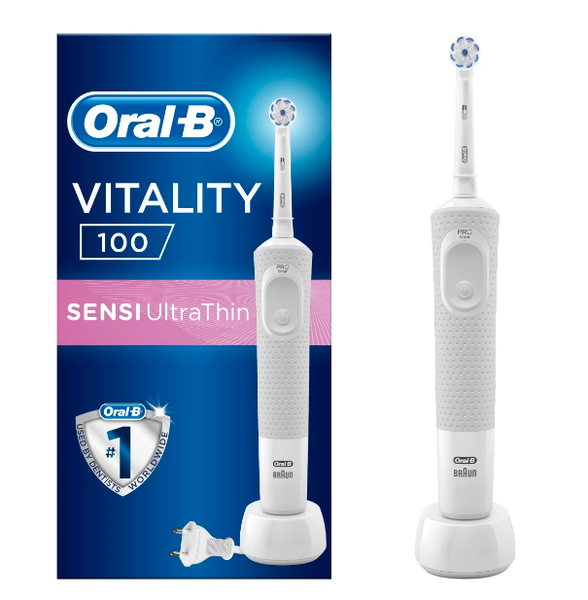 Oral-B Rechargeable Electric Toothbrush - D100 Adult Sensi UltraThin-White