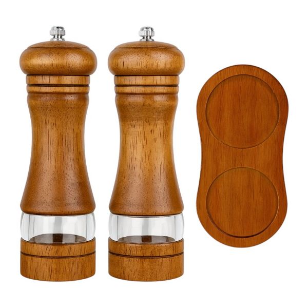 3 Piece - Wooden Spice Grinder Set With Matching Holder - Multicolor