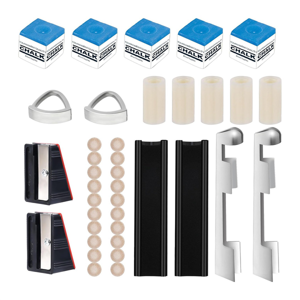 Billiard Cue Kit, 2 Cue Tip Clamps 20 Cue Tips 2 Shapers 5 Ferrules