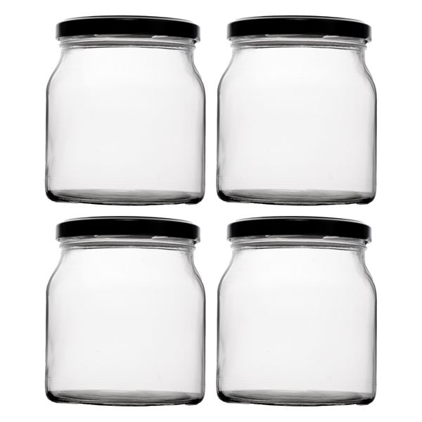 Regent Round Jar with Black Lid 4 Pack, 500ml (92mm Dia X 102mm)