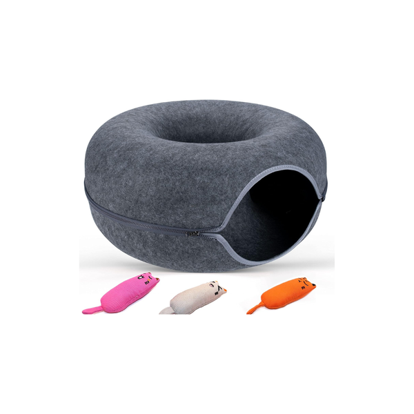Spacious Cat Tunnel Bed &amp; Peekaboo Donut Cave - Indoor Hideaway for Cats