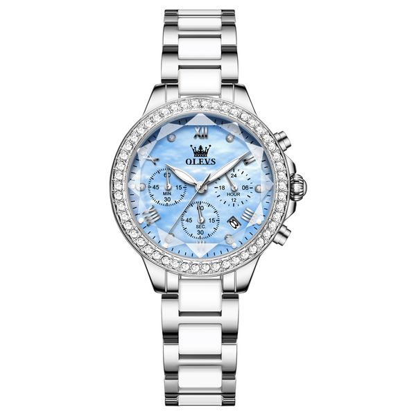 Lady's Silver Stainless Ceramic Strap Classic Quartz Watch