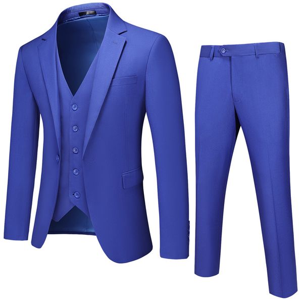 Lively One Button Mens Three Piece Suit-Royal Blue