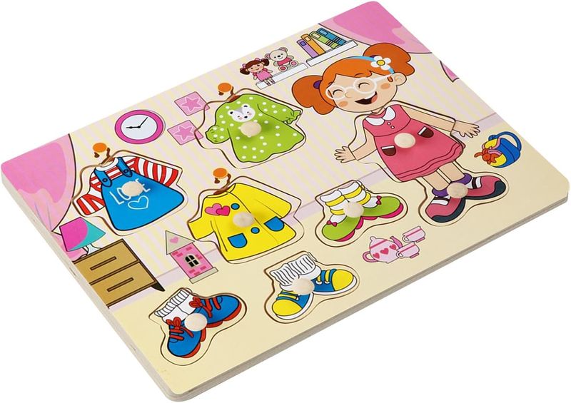 Wooden Cartoon Clothing Peg Puzzle