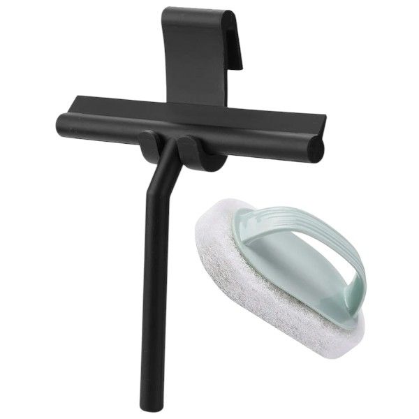 2 Piece - Glass Cleaning Window Scraper &amp; Brush - Black &amp; Blue