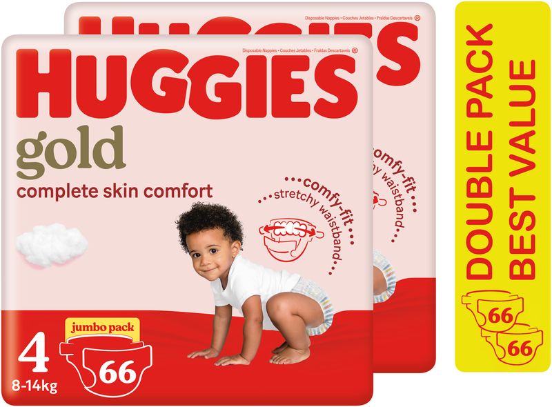 Huggies Gold Nappies Size 4 (2 x Huggies Gold Size 4 66 Nappies)