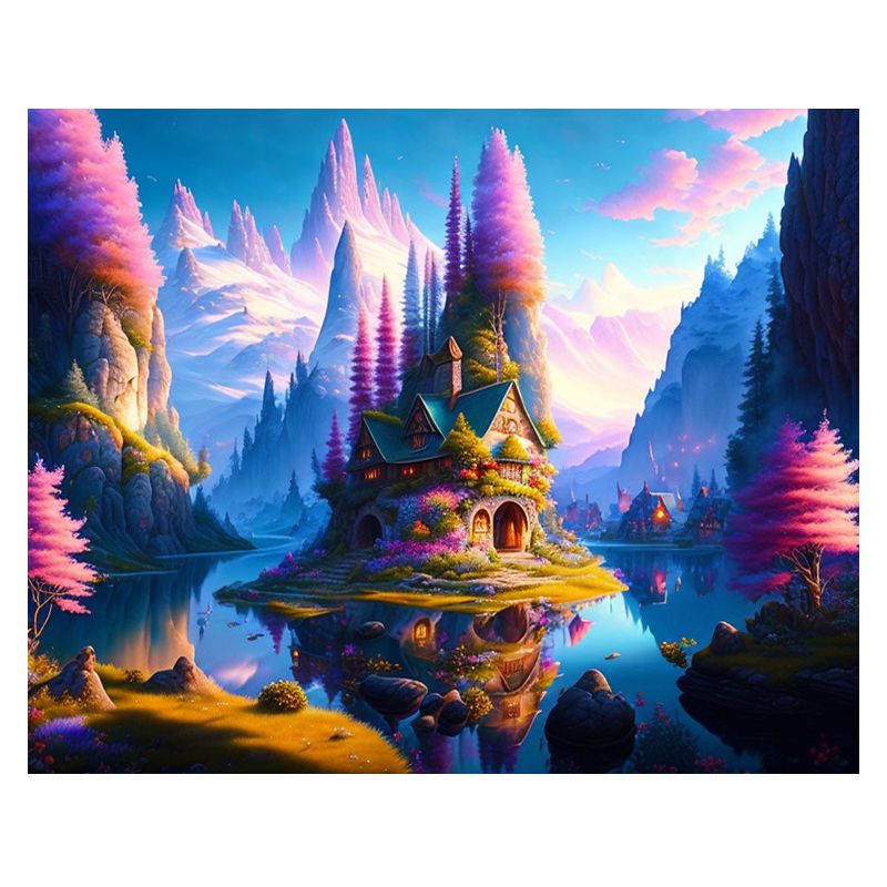 DCIDBEI Diamond Painting Quadrato Lupo Con Luna 50x40 Cm - Kit 5D, Tela HD, Paesaggio Invernale