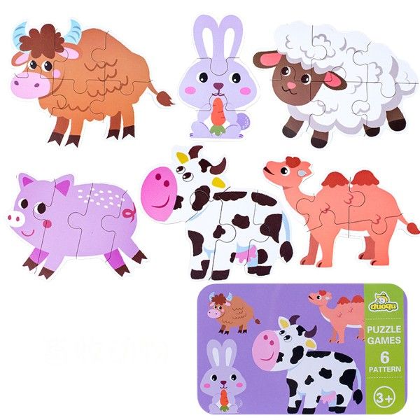 6 Piece Children's Educational Farm Animal Puzzle Toy Set - Multicolor