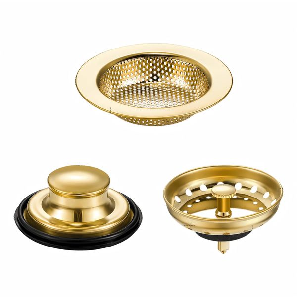 90mm Silver Stainless Steel 3 in 1 Kitchen Sink Strainer Drain Stopper Set