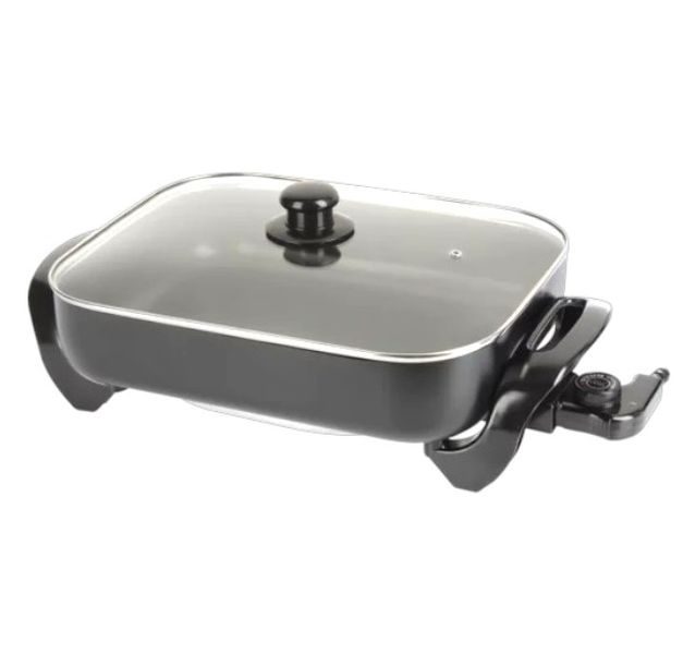 Platinum Black Electric Frypan 7L Non-stick Tempered Glass Lid wok Wok