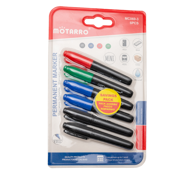 Mini permanent markers pack of 6