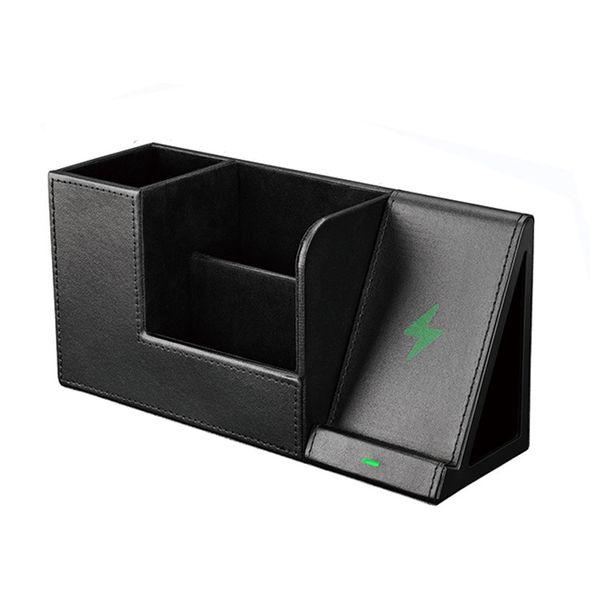 PU Leather Desk Organizer with 18W Wireless Charging Remote Control Storage