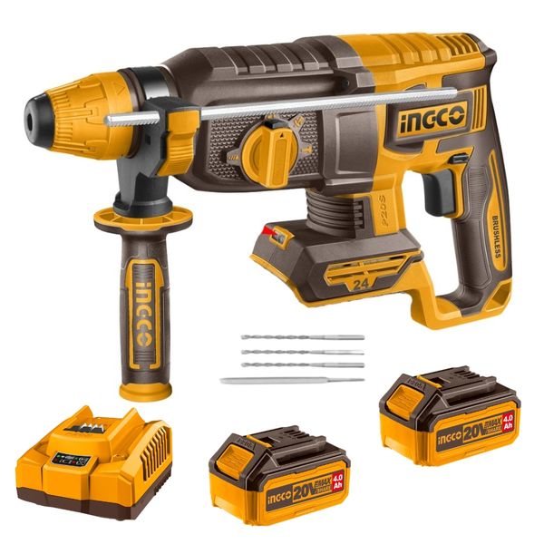 Ingco - Cordless Rotary Hammer Drill 2.4J with 2 x 4Ah Batteries &amp; Charger