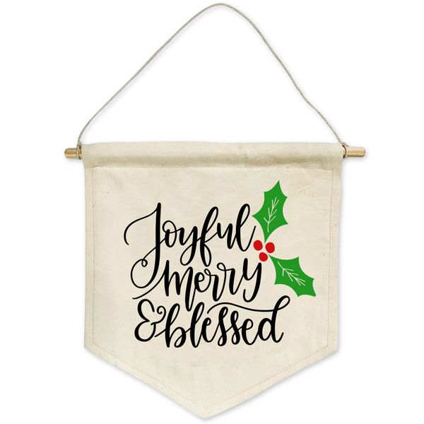 Joyful, merry &amp; blessed Christmas cotton banner decor