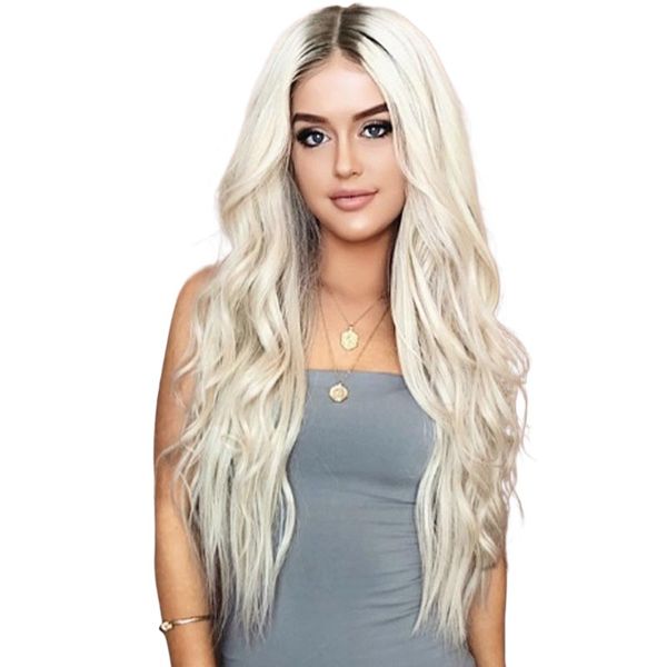 Mechanism female long curly hair platinum gold artificial big wave wig