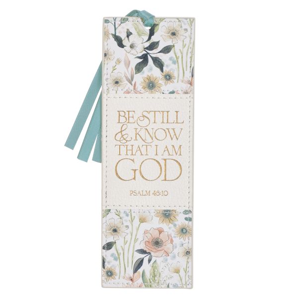 Faux Leather Bookmark - Be Still &amp; Know That I Am God, White