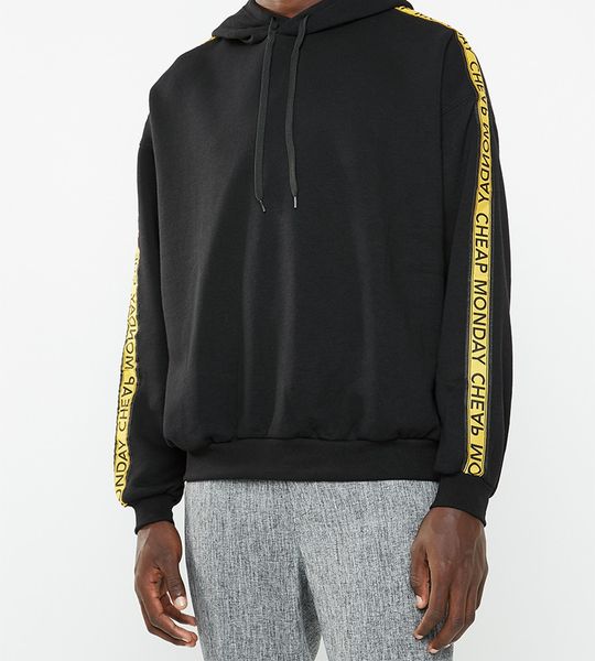 Men's Cheap Monday Goal Logo Side Taped Hoodie - Black