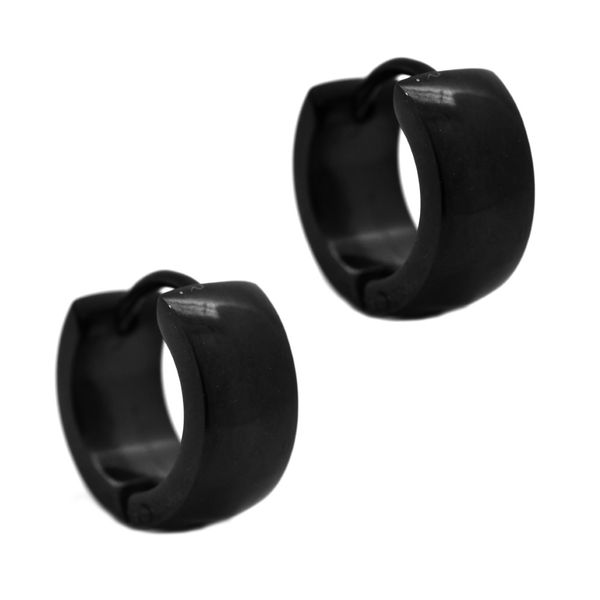 Xcalibur Stainless Steel Black Domed Huggie Earrings