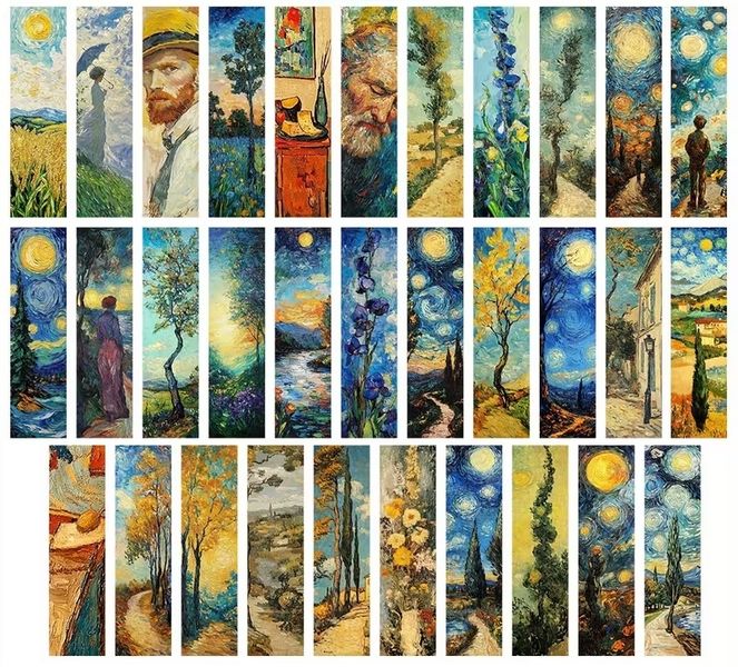 30 x Van Gogh Inspired Oil Painting Paper Bookmarks
