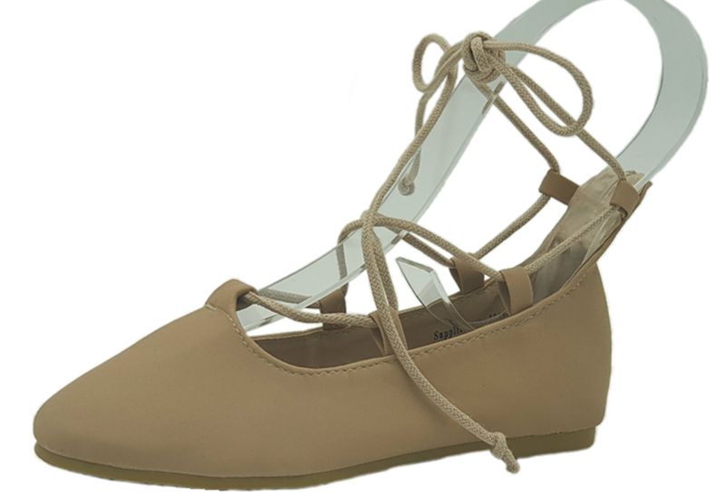 Girls Lace-Up Pumps - Nude