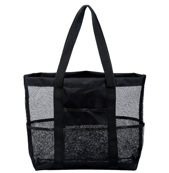Open Top Black Mesh Beach / Grocery / Toy Tote Bag with inner zip