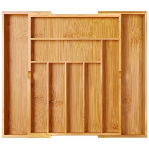 GigaBloc - Expandable Bamboo Kitchen Drawer Organiser - Luxury Cutlery Tray