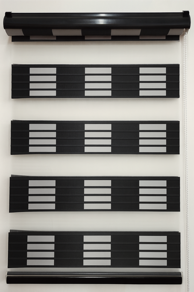 Voil Centre - Zebra Roll Up Blinds Square - Black &amp; White -100(W) x 220(L)cm