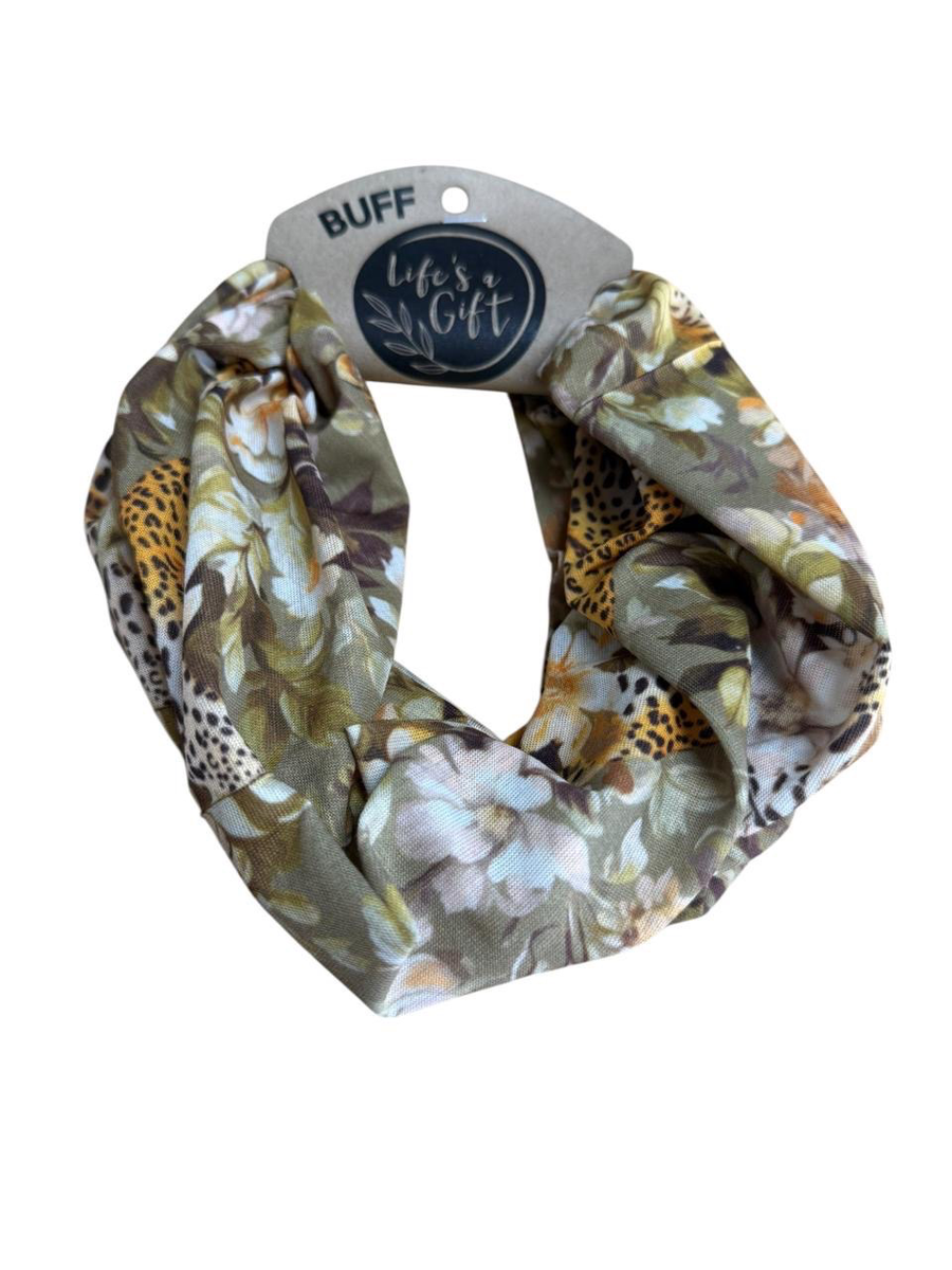 Neck Gaiter - Relaxing Leopard on Flowers