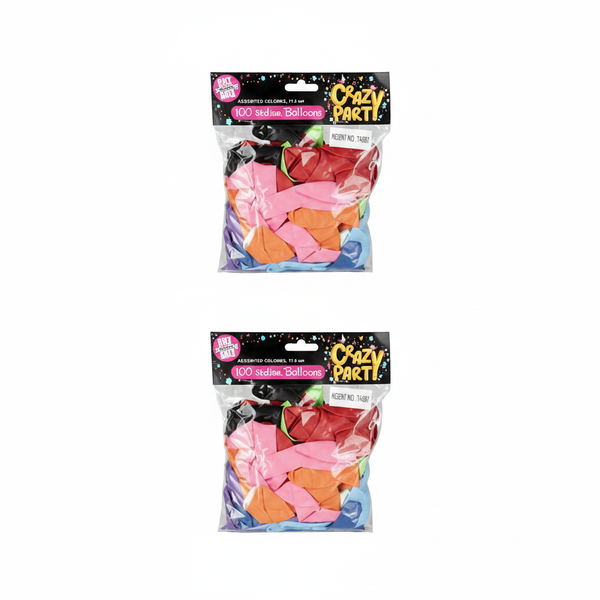 Crazy Party 100 Piece Assorted Colour Balloons - 30 cm Latex - 2 Pack