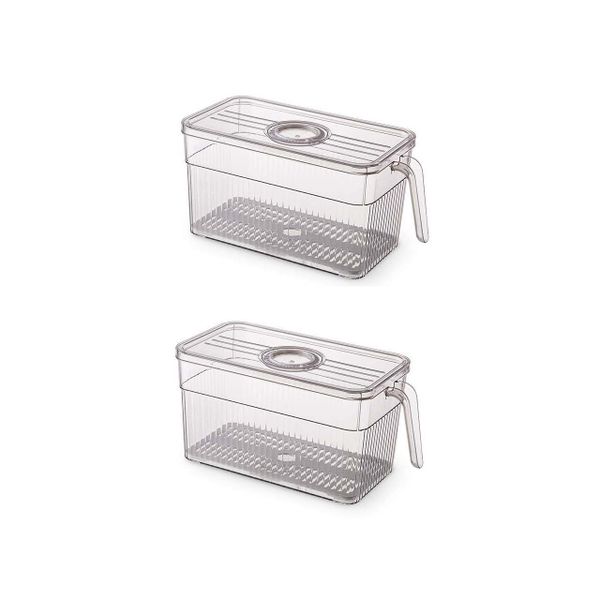 2 Pack Plastic Food Storage Produce Containers with Lid for Fridge