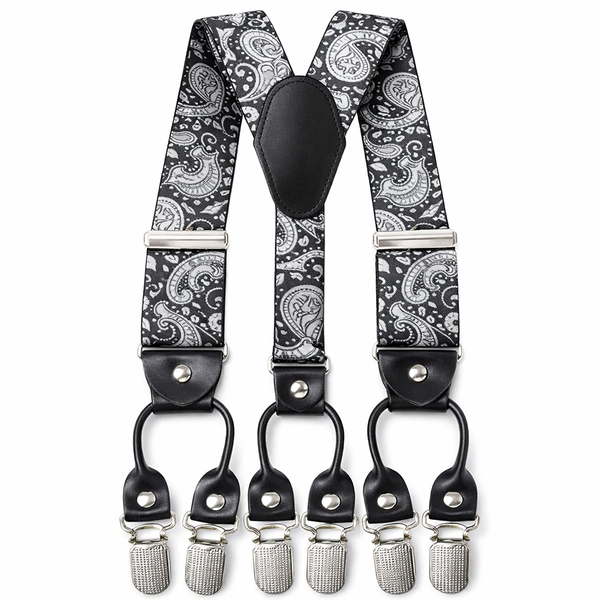 Men's Paisley Suspenders with Leather Ends - Adjustable Braces