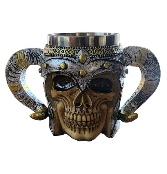 Large Stainless Steel Double Handle Horn Skull Beer Coffee Cup