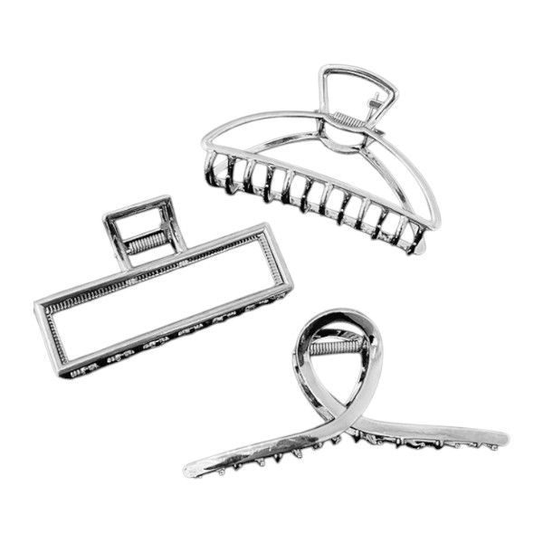 3 Piece - Uniquely Shaped Hair Clips With Hollow Design - Silver