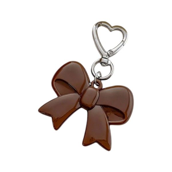 Charming Heart Shaped Keychain With Resin Bowknot Charm - Chocolate Brown