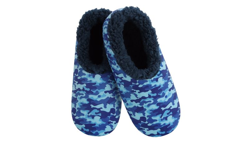 Snoozies Mens Fleece Slippers - Blue Camo With non slip Soles
