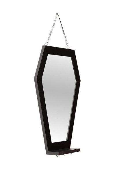 Gothic Coffin Decor Wall Mirror With Shelf &amp; Hooks For Jewelry, Necklaces