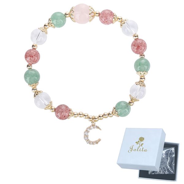Jolita Natural Red &amp; Green Strawberry Crystal with Moon Pendant-SL0035
